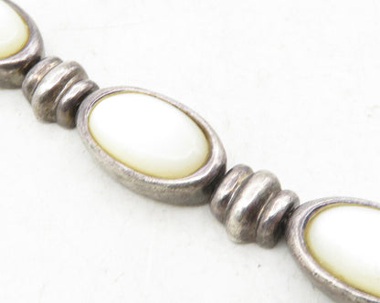 925 Sterling Silver  Vintage Mother Of Pearl Dark Tone Chain Bracelet  BT4257