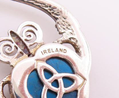 925 Sterling Silver Vintage Pendant IRELAND Drusy Quartz Claddagh Heart  PT26473