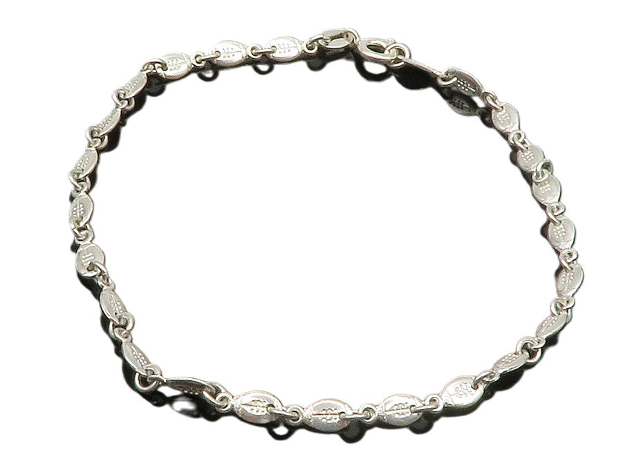 925 Sterling Silver  Vintage Shiny Etched Football Link Chain Bracelet  BT5708