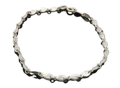 925 Sterling Silver  Vintage Shiny Etched Football Link Chain Bracelet  BT5708