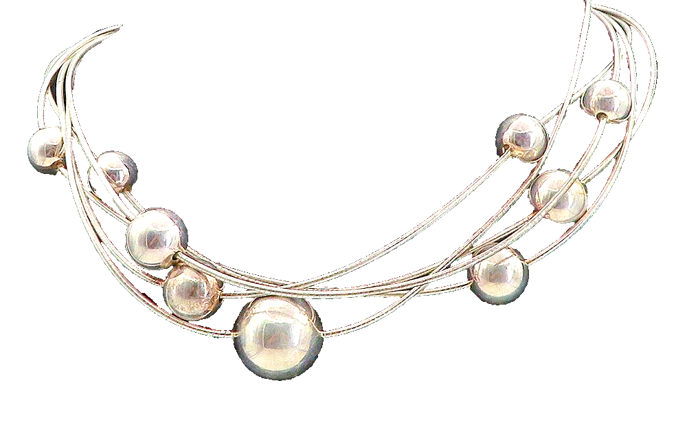 925 Sterling Silver  Vintage Shiny Hollow Spheres Thin Chain Necklace  NE1337