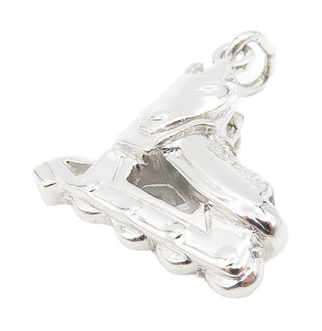 925 Sterling Silver  Vintage Shiny Rollerblade Skates Sports Pendant  PT9026