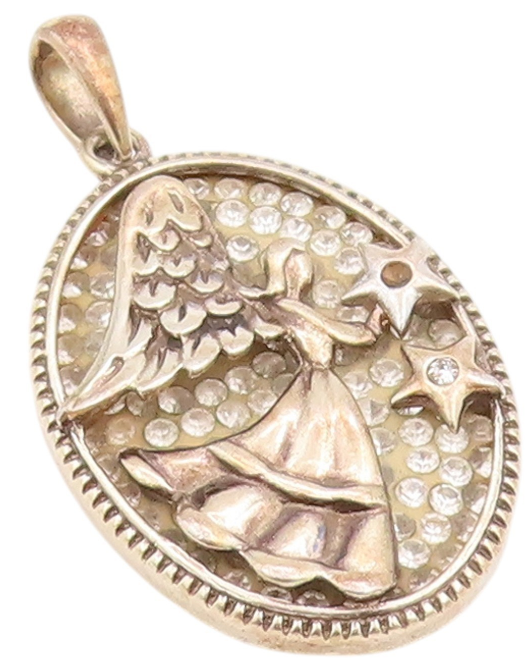 925 Sterling Silver Vintage Pendant CZ Inlay Flying Angel Carved  PT24416