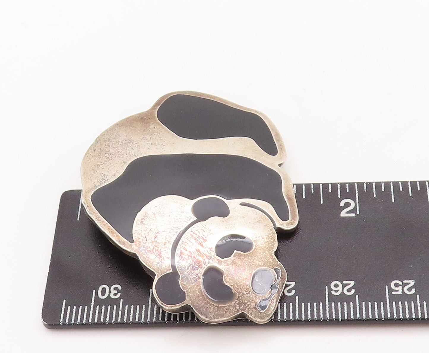 925 Sterling Silver Vintage Brooch Pin MEXICO Black Enameled Panda  BP11060