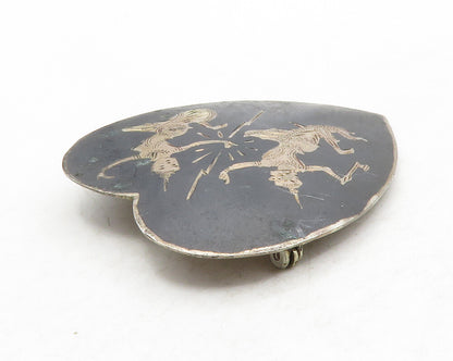 SIAM 925 Sterling Silver  Vintage Enamel Dancer Love Heart Brooch Pin  BP4875