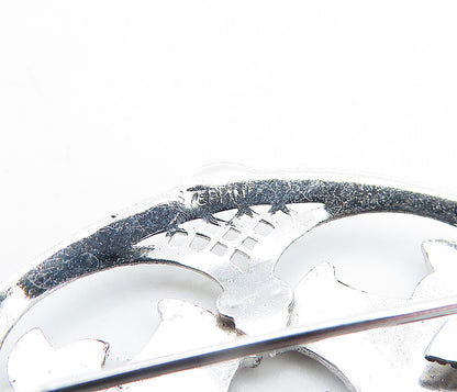 925 Sterling Silver  Vintage Sparkling Double Flower Basket Brooch Pin  BP1752