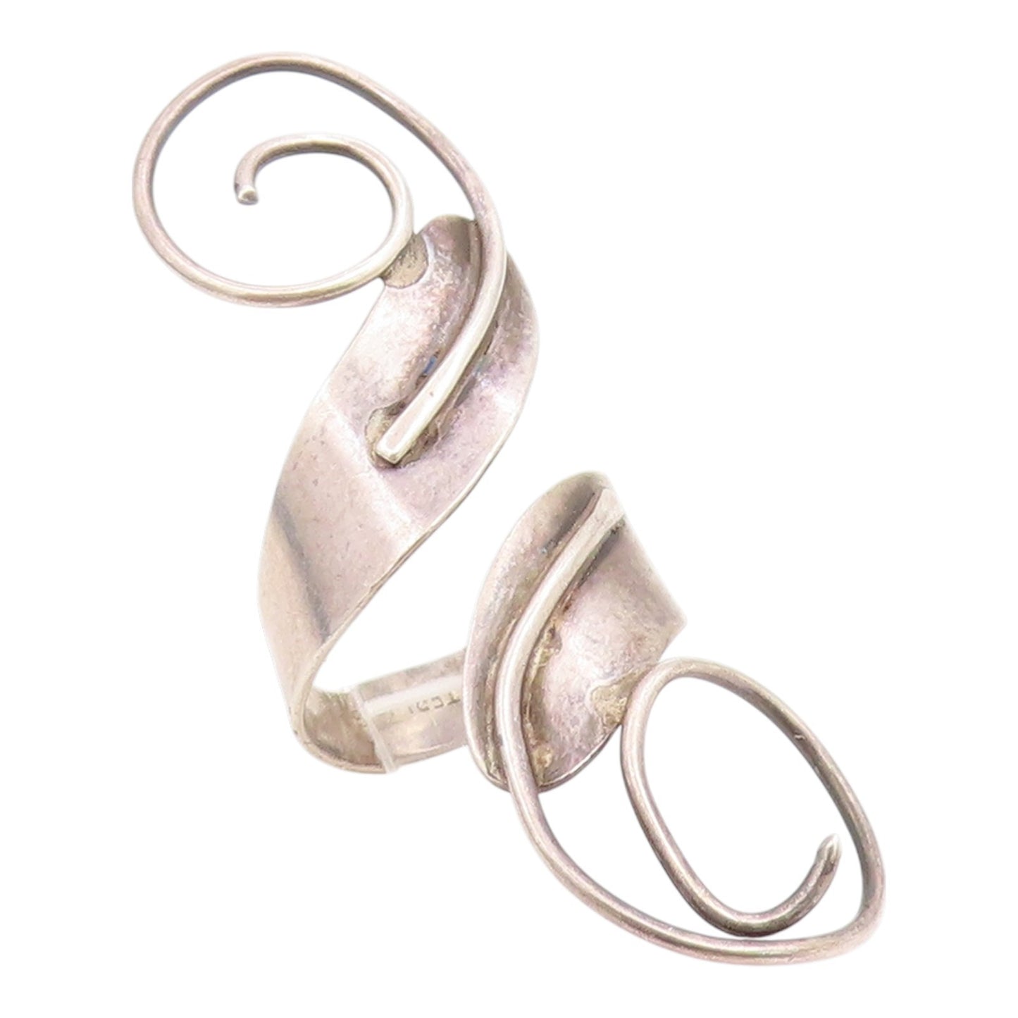925 Sterling Silver Vintage Ring Modernist Spiral Leaf Bypass Band Sz 9 RG35324
