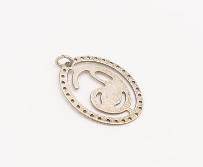 925 Sterling Silver Vintage Pendant Solid Swirly Framed Swimming Duck  PT22537