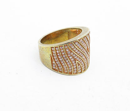 925 Sterling Silver  Topaz Gold Plated Swirl Tapered Band Ring Sz 7  RG4616