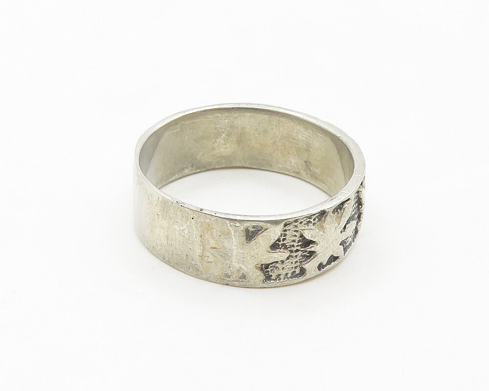 925 Sterling Silver  Vintage Shiny Floral Pattern Band Ring Sz 9.5  RG19203