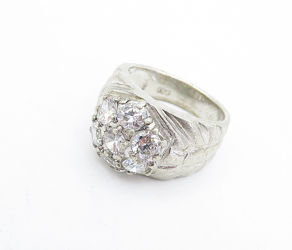 925 Sterling Silver  Vintage Cubic Zirconia Floral Band Ring Sz 8.5  RG5156