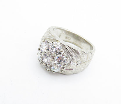 925 Sterling Silver  Vintage Cubic Zirconia Floral Band Ring Sz 8.5  RG5156