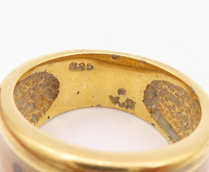 925 Sterling Silver Vintage Ring DAVID SIGAL Gold Plated Enameled  SZ 9  RG32207