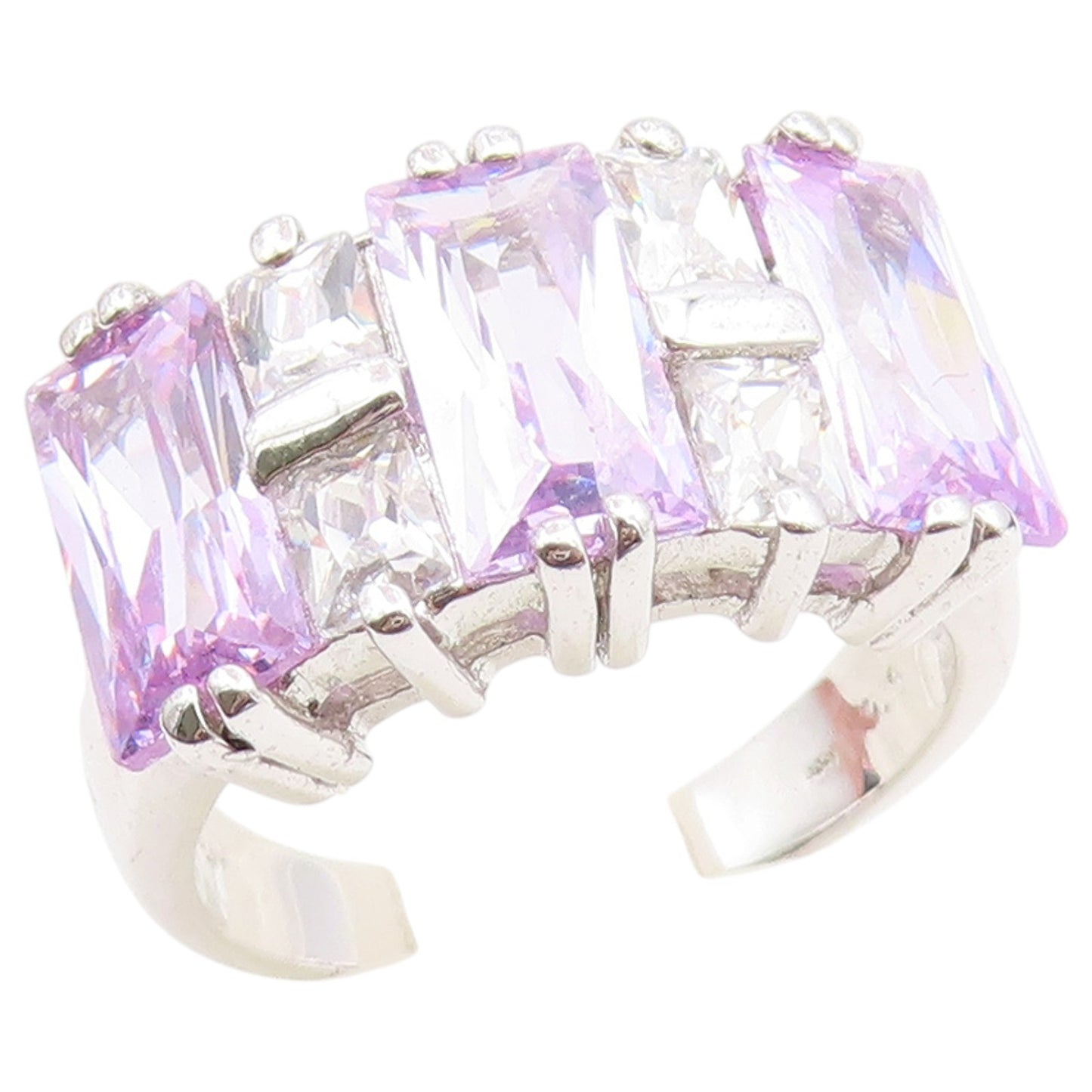 925 Sterling Silver Vintage Ring Tanzanite & Topaz Statement Band  Sz 7  RG36793