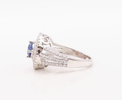 925 Sterling Silver Vintage Ring Round Cut Sapphire Star Cut CZ  Sz 7 RG30838