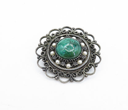 ISRAEL 925 Sterling Silver  Vintage Eilat & Petite Pearls Brooch Pin  BP1412