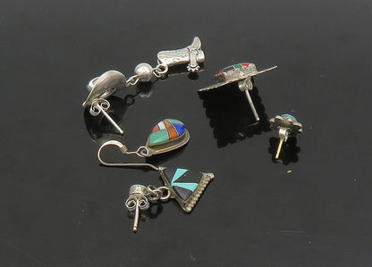 ZUNI NAVAJO 925 Sterling Silver Vintage Multi Stone Lot Single Earrings EG11258