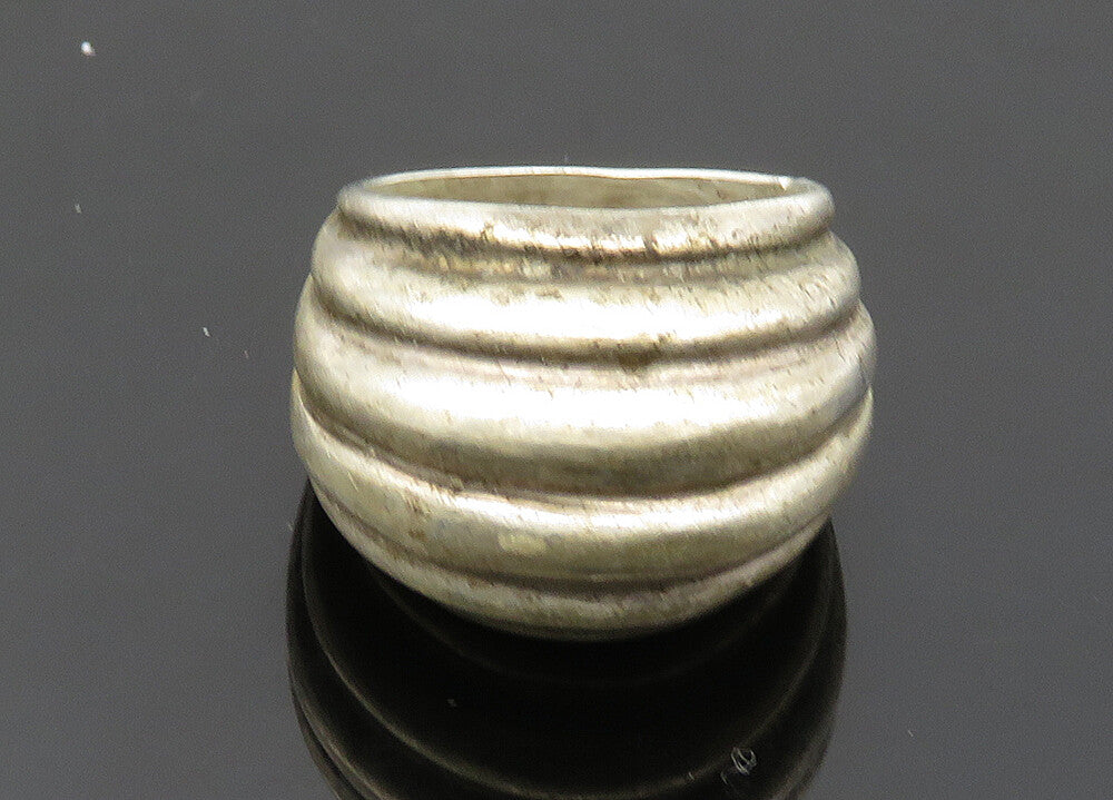 MEXICO 925 Silver  Vintage Dark Tone Fluted Dome Band Ring Sz 7  RG20349