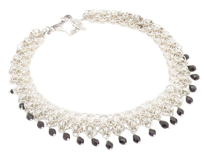 925 Sterling Silver Vintage Necklace Designer Heavy Cutout Dangling Stone NE4480
