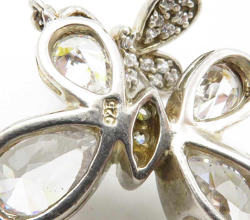 925 Sterling Silver  Vintage Cubic Zirconia Butterflies Motif Pendant  PT13276