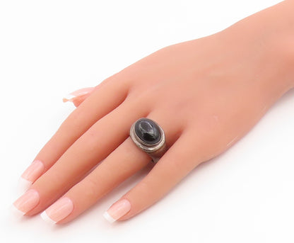 925 Sterling Silver Vintage Ring ESPO SIG Cabochon Onyx Band  Sz 10  RG36258