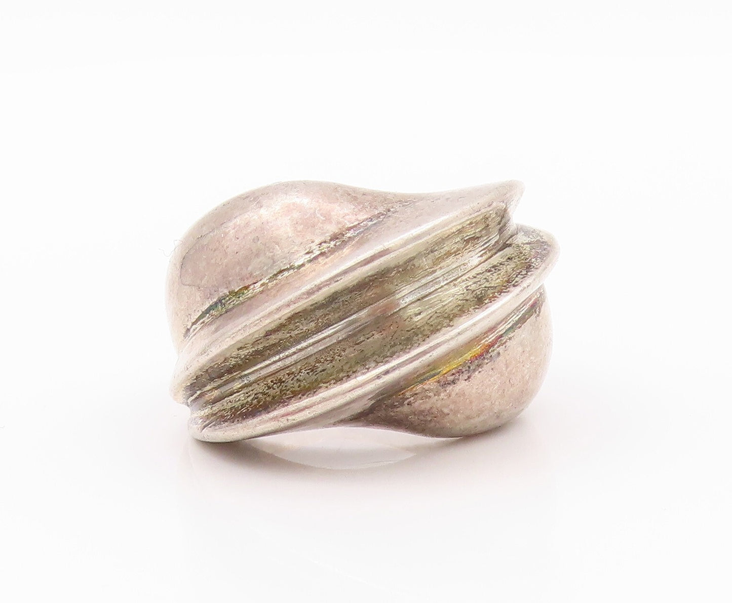 925 Sterling Silver Vintage Ring Dark Tone Heavy Minimalist Carved  SZ 8 RG32199