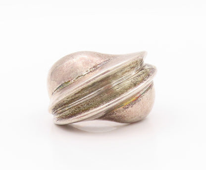 925 Sterling Silver Vintage Ring Dark Tone Heavy Minimalist Carved  SZ 8 RG32199