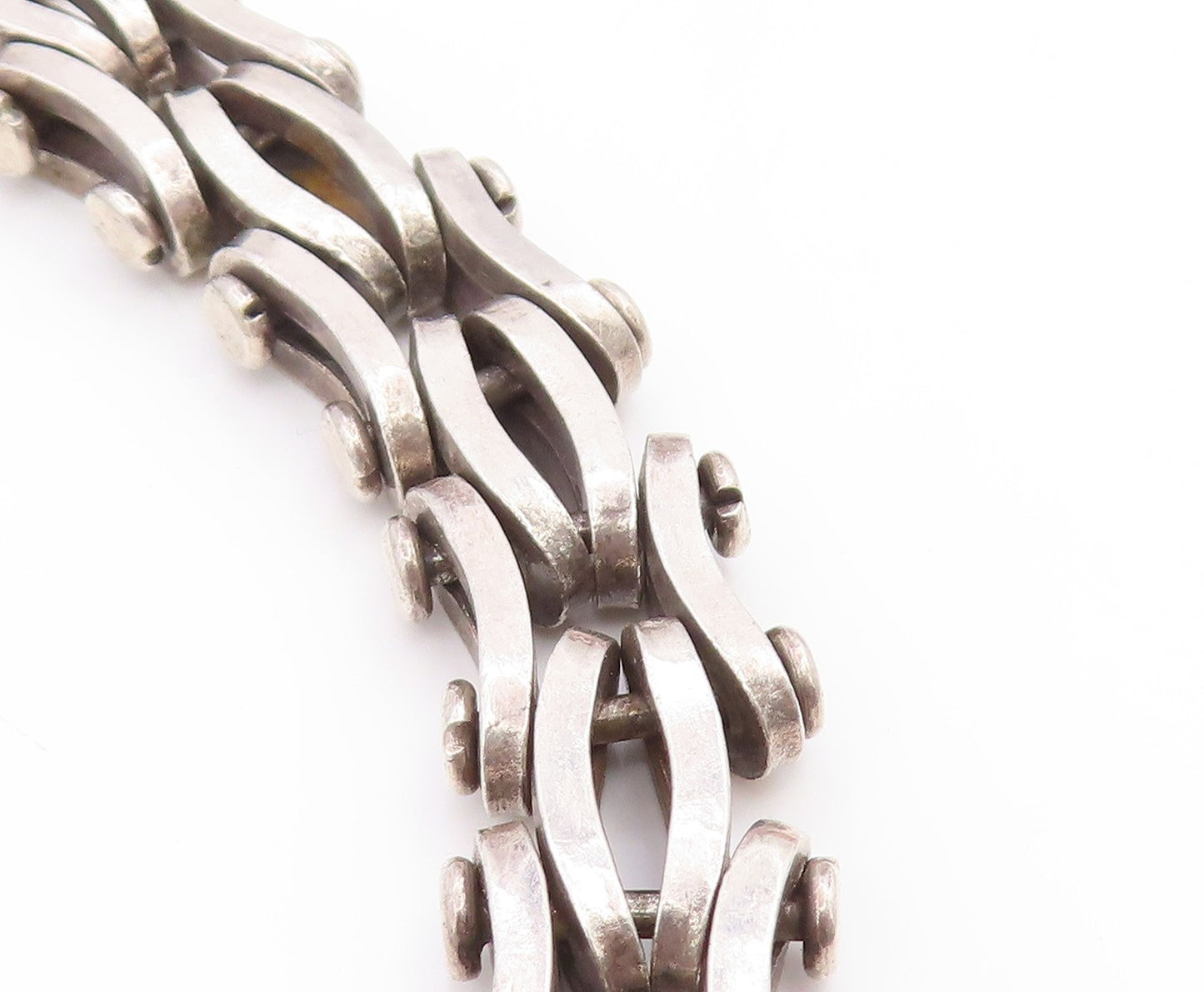 925 Sterling Silver Vintage Necklace Solid Modernist Biker Choker Heavy  NE4819