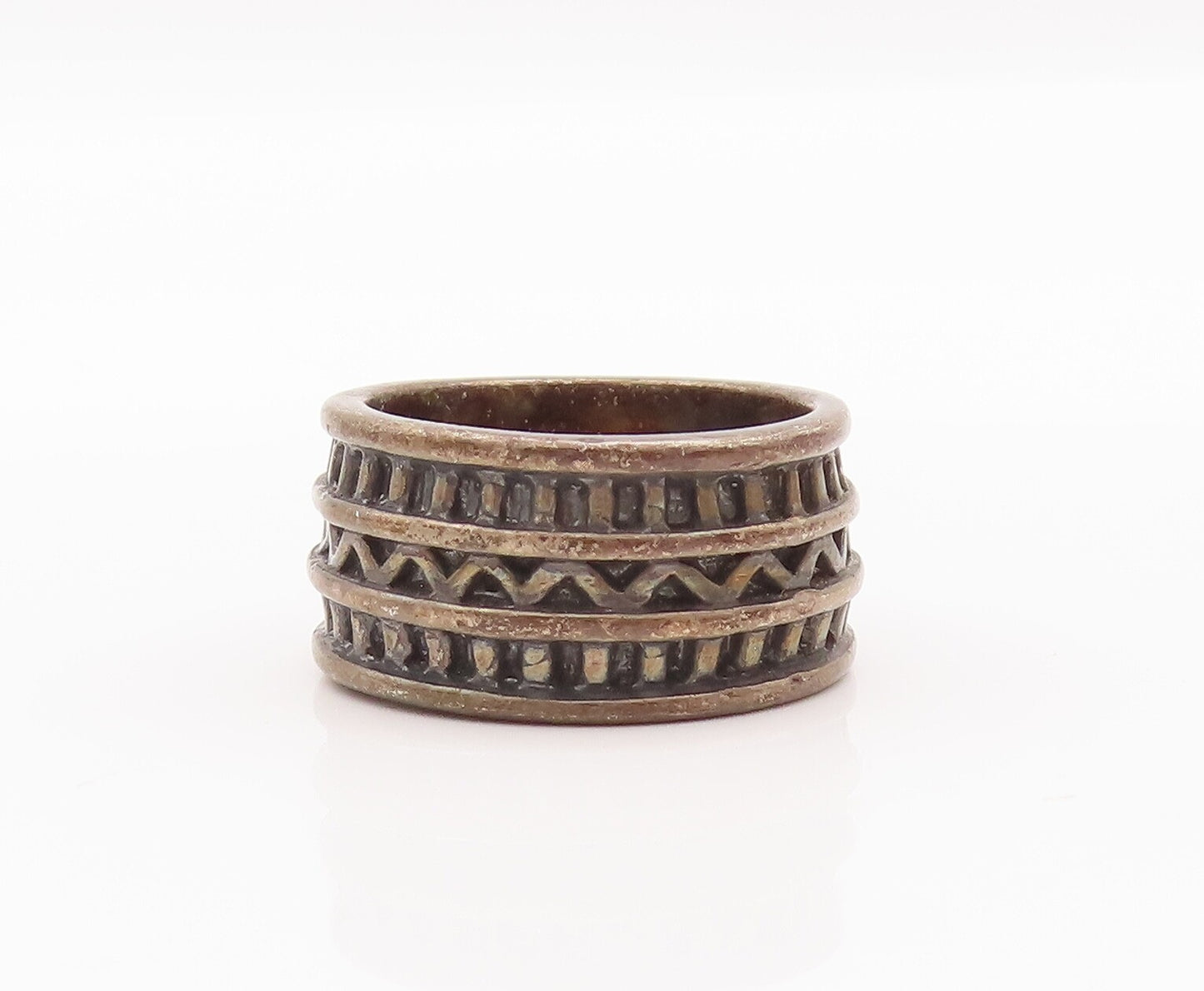 925 Sterling Silver Vintage Ring Solid Grooved Geometric Pattern  Sz 6  RG28255