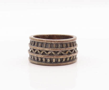 925 Sterling Silver Vintage Ring Solid Grooved Geometric Pattern  Sz 6  RG28255