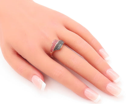 925 Sterling Silver Vintage Ring Rose Gold Plated Spinel & Red CZ Sz 7.5 RG29631