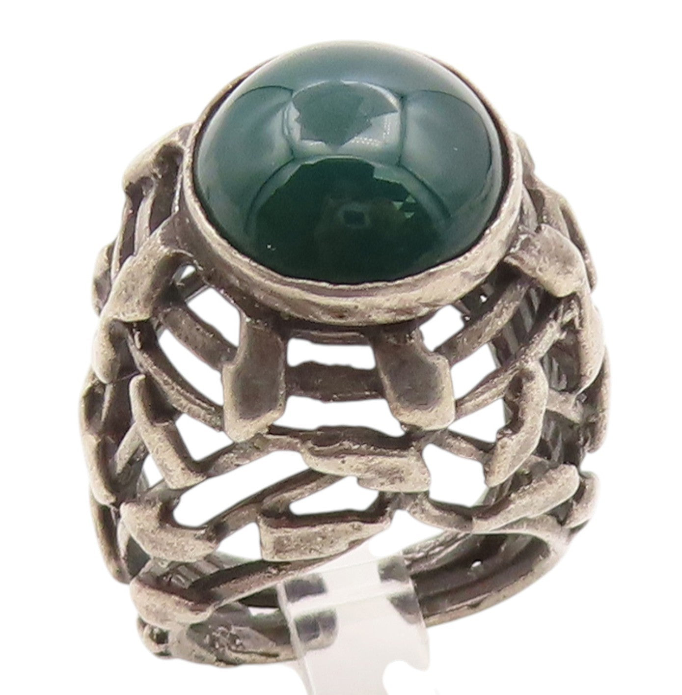 925 Sterling Silver Vintage Ring ISRAEL Green Onyx Brutalist Band  Sz 6  RG35922
