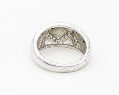 925 Sterling Silver  Shiny White Topaz X Detail Tapered Band Ring Sz 7 RG17104