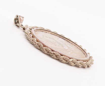 925 Sterling Silver Vintage Pendant Carved Panda Twisted Rope Border  PT22547
