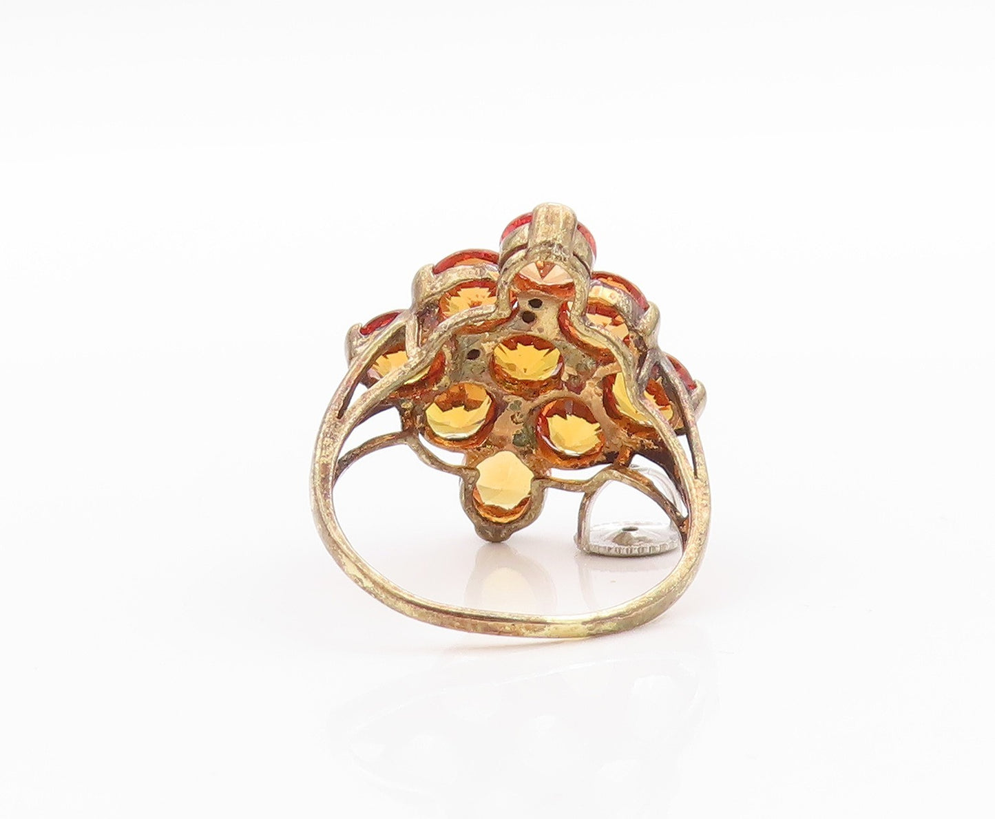 925 Sterling Silver Vintage Ring Gold Plated Round Citrine & CZ  Sz 8  RG33339