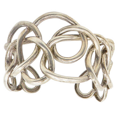 925 Sterling Silver  Vintage Interlaced Pattern Open Cuff Bracelet  BT7570
