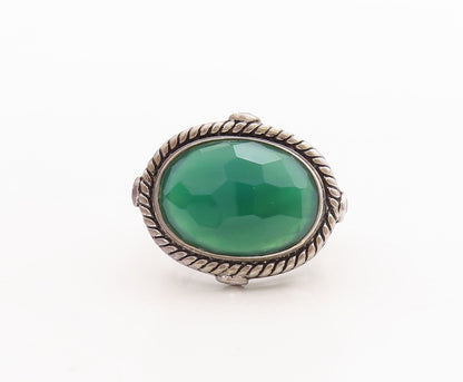 925 Sterling Silver Vintage Ring Roped Border Green Onyx & Topaz  Sz 7  RG29395