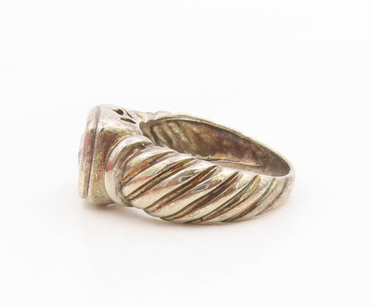 925 Sterling Silver Vintage Ring Modernist Amethyst Ribbed Band  Sz 7  RG35661