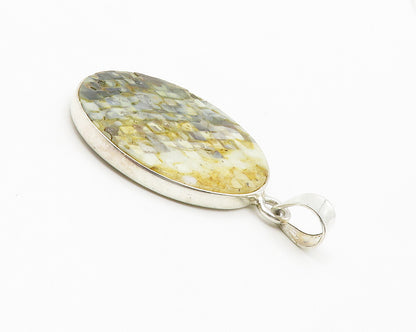 925 Sterling Silver  Vintage Mother Of Pearl Mosaic Round Pendant  PT11442
