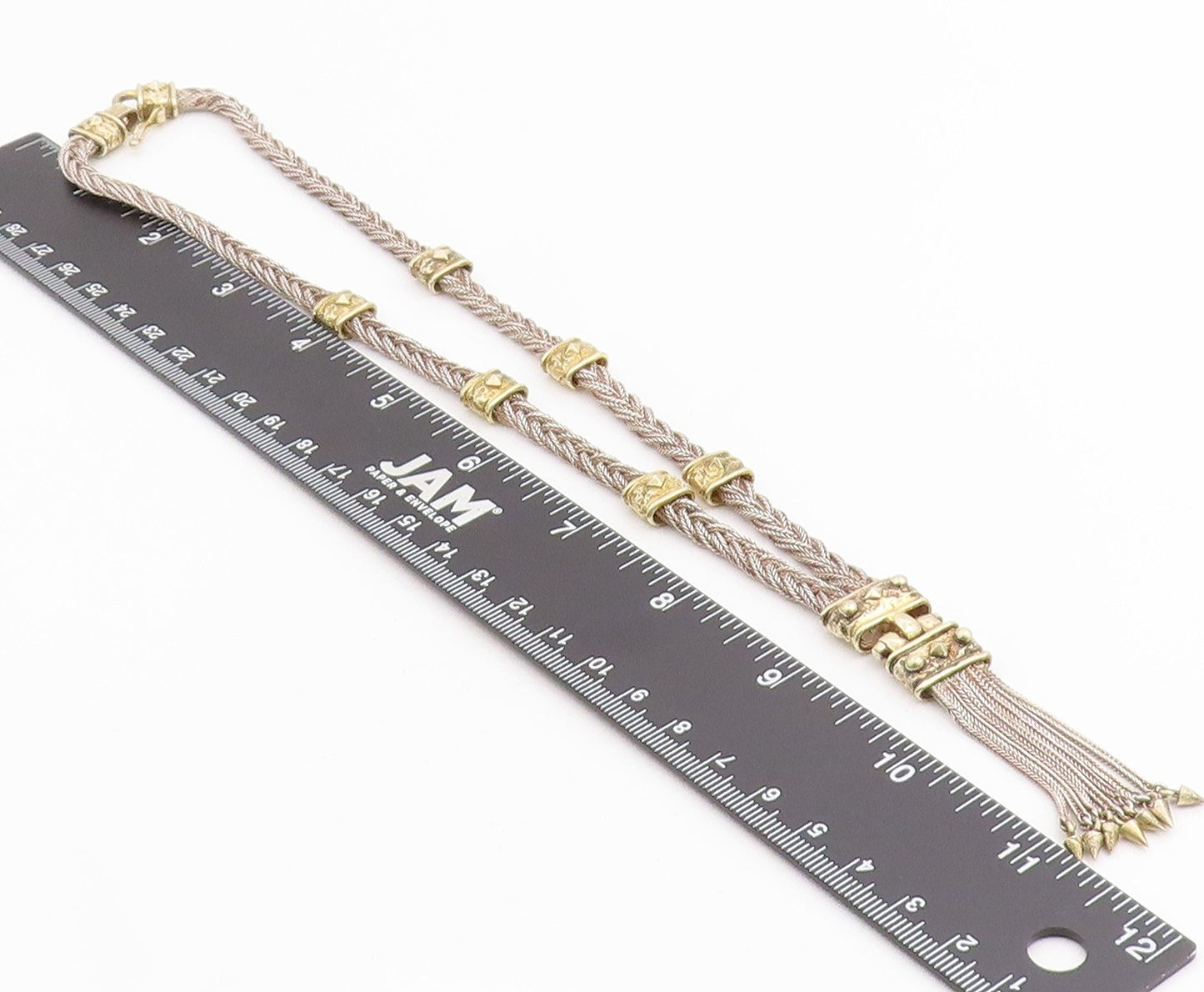 925 Sterling Silver Vintage Necklace ANTIOCH Two Tone Braided Rope Tassel NE4876