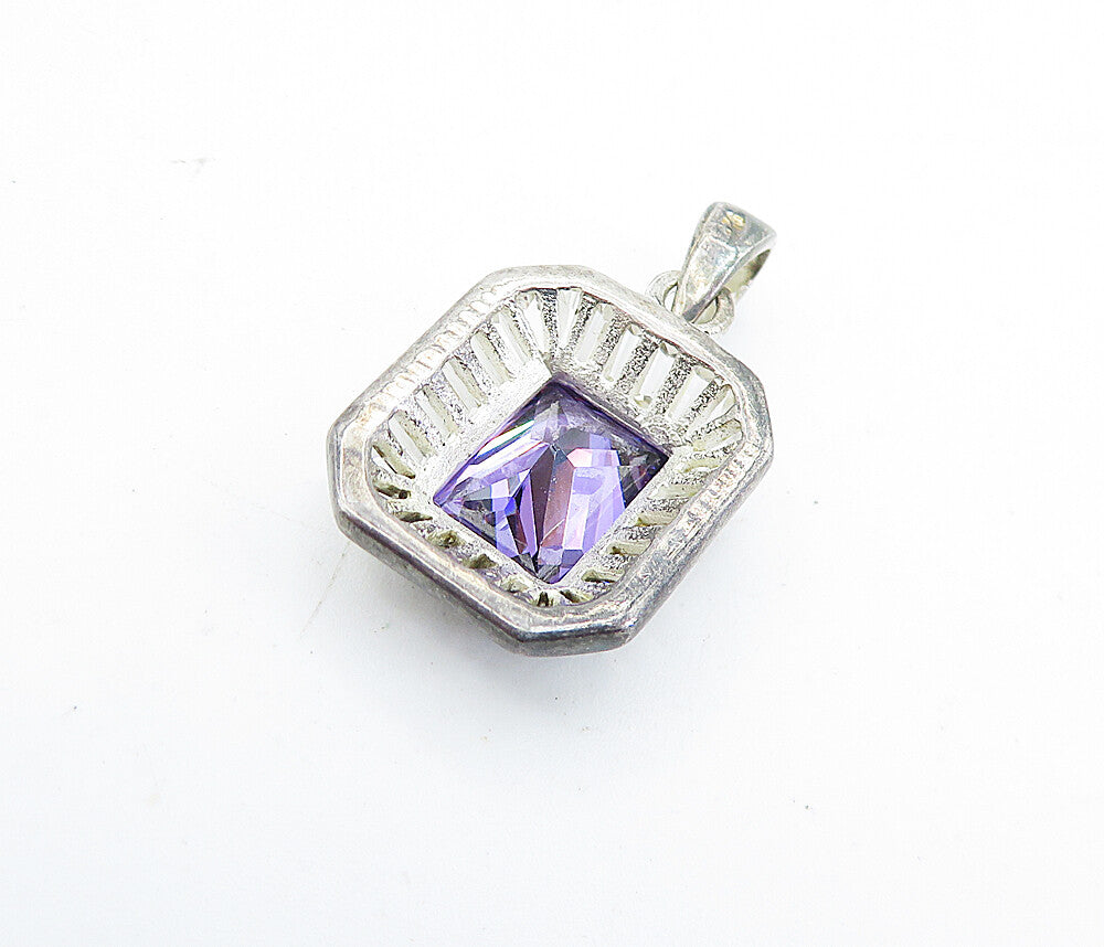 925 Sterling Silver Vintage Purple & White Cubic Zirconia Pendant PT3775
