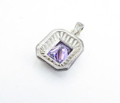 925 Sterling Silver Vintage Purple & White Cubic Zirconia Pendant PT3775