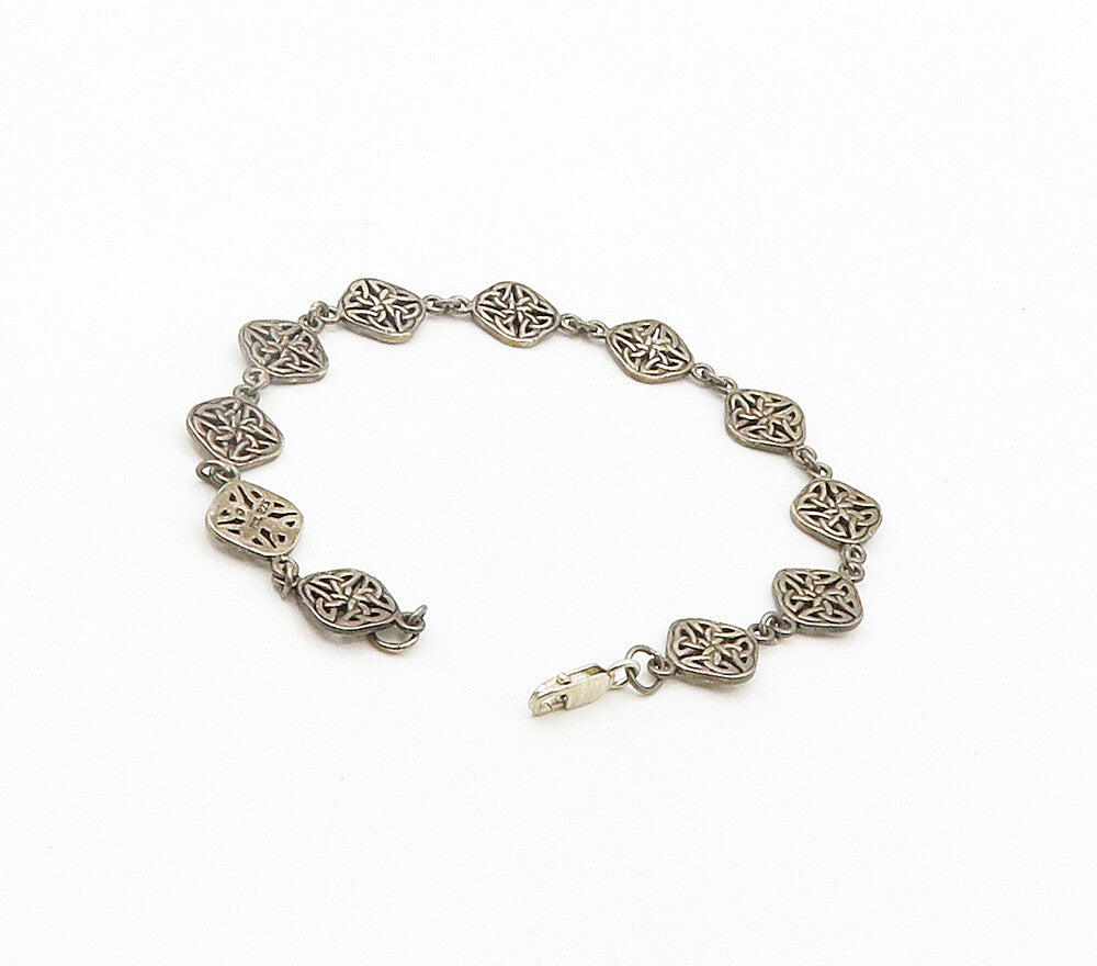 PETER STONE 925 Sterling Silver  Vintage Celtic Knot Chain Bracelet  BT6503