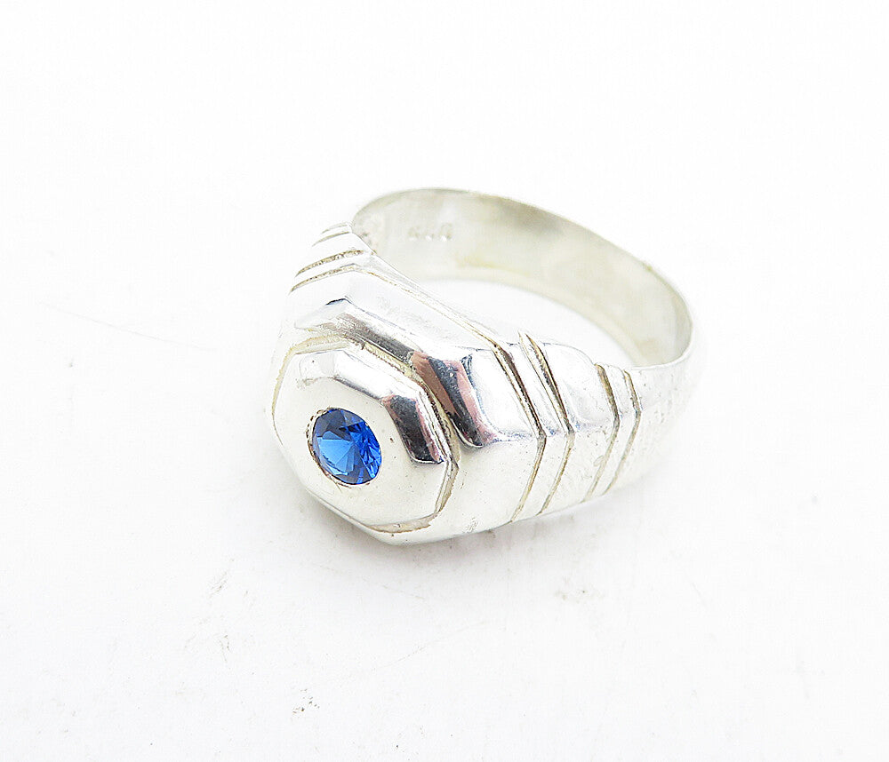 925 Sterling Silver  Petite Blue Topaz Octagon Dome Band Ring Sz 8  RG5615