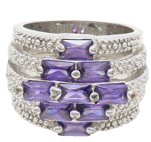 925 Sterling Silver  Shiny Purple Topaz Split Shank Band Ring Sz 7  RG18515