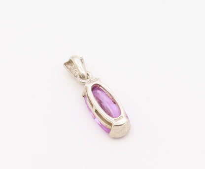925 Sterling Silver  Vintage Purple Cubic Zirconia Oval Drop Pendant  PT16333