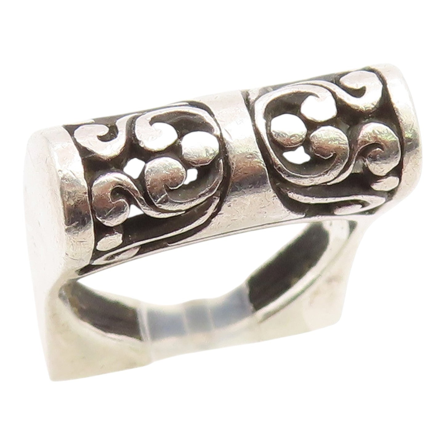 925 Sterling Silver Vintage Ring Modernist Open Scroll Bar Band  Sz 7  RG35497
