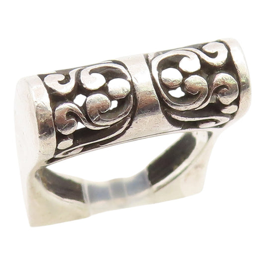 925 Sterling Silver Vintage Ring Modernist Open Scroll Bar Band  Sz 7  RG35497
