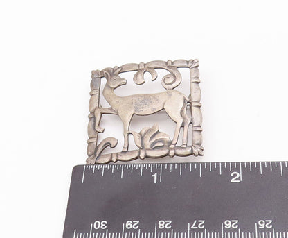 925 Sterling Silver Vintage Brooch Pin BROOKS Antique Jungle Landscape  BP10915