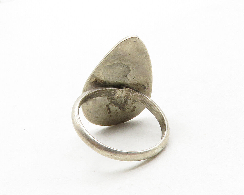 NAVAJO 925 Silver  Vintage Turquoise Bear Print Cocktail Ring Sz 7  RG12785